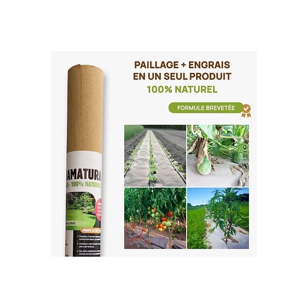 KZ GARDEN - Toile de paillage Agricole 1.20 x 100m Autodégradable 2en1 Engrais et Anti mauvaises herbes 100% Cellulose - large