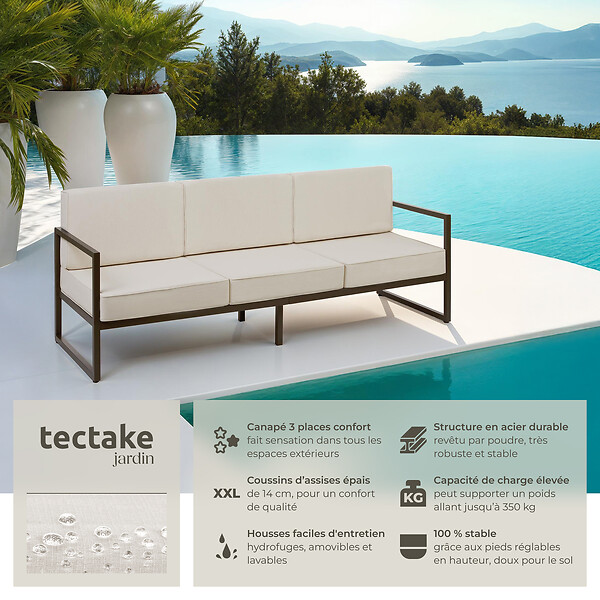 TECTAKE - Canapé de jardin COMOSA 3 places marron/beige - large