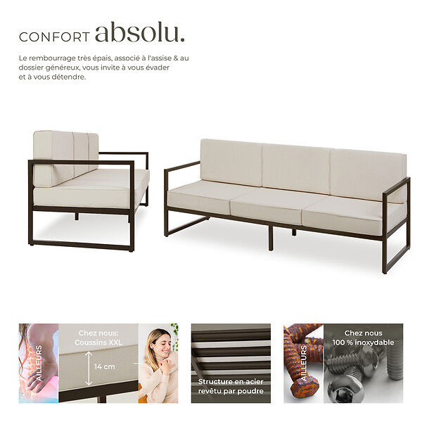 TECTAKE - Canapé de jardin COMOSA 3 places marron/beige - large