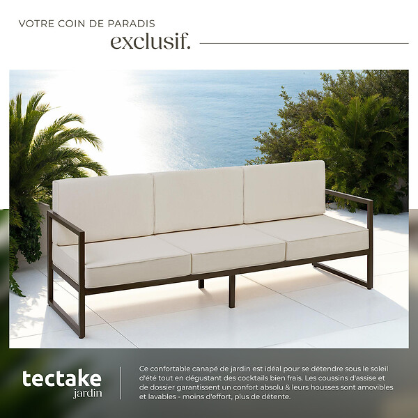 TECTAKE - Canapé de jardin COMOSA 3 places marron/beige - large
