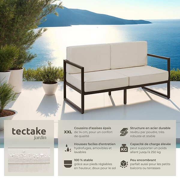 TECTAKE - Canapé de jardin COMOSA 2 places avec rembourrage épais marron/beige - large