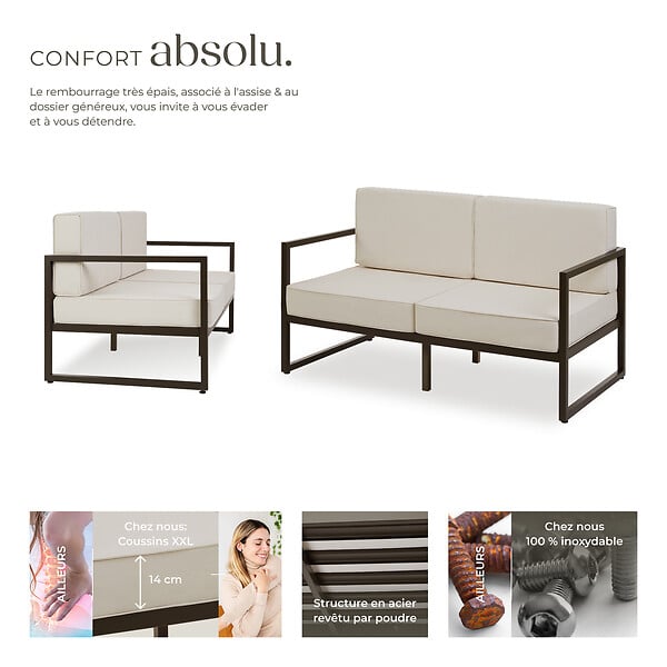 TECTAKE - Canapé de jardin COMOSA 2 places avec rembourrage épais marron/beige - large