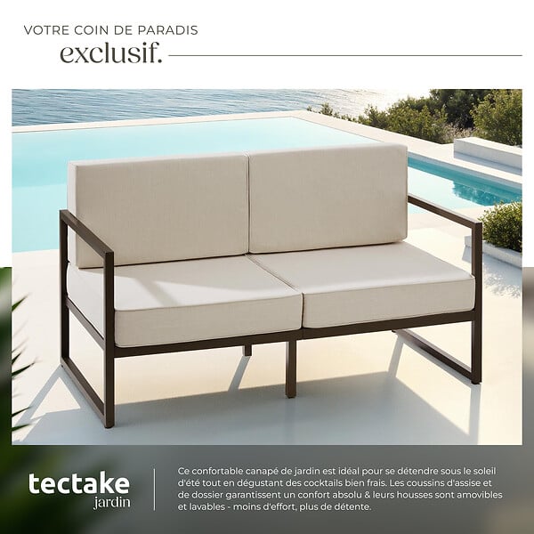 TECTAKE - Canapé de jardin COMOSA 2 places avec rembourrage épais marron/beige - large
