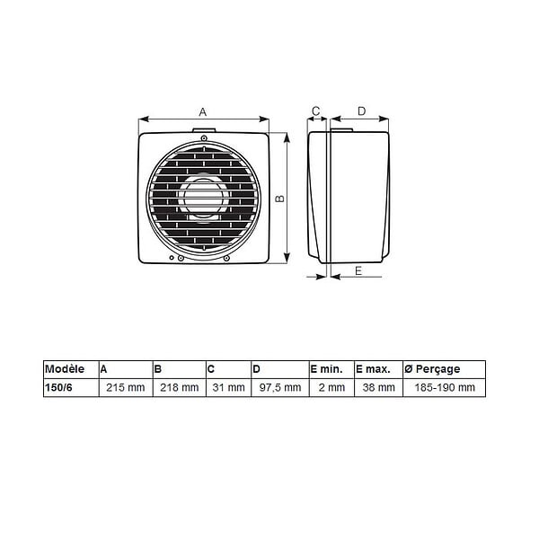 VORTICE - Ventilateur de fenêtre Vortice Vario 150/6 P-Q 18W 235 m³/h avec interrupteur à tirette - large