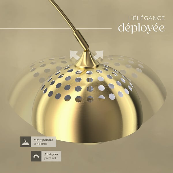 TECTAKE - Lampe sur pied ARCUS en acier style rétro, 60W jaune or - large