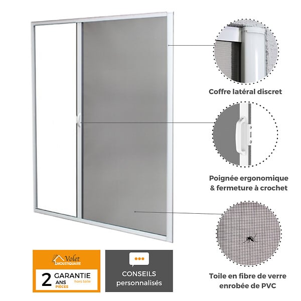 VOLET-MOUSTIQUAIRE - Lot de 2 Moustiquaires Latérales ALU H220 cm x L160 cm Blanc - large