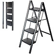 HOSTRÃ–M - Escabeau 4 marches FOLDPACT4, Marche pied pliable, Design ultra-compact, Marches larges 17,5 cm, Acier, Etagère temporaire, Garantie 5 ans, Hostrom - vignette