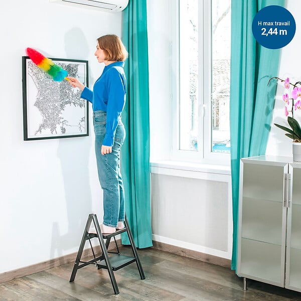 HOSTRÃ–M - Escabeau 2 marches FOLDPACT2, Marche pied pliable, Design ultra-compact, Marches larges 17,5 cm, Acier, Etagère temporaire, Garantie 5 ans, Hostrom - large