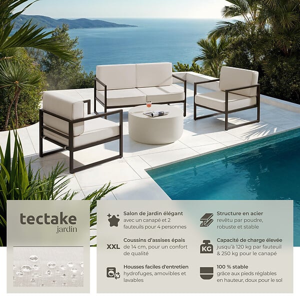 TECTAKE - Salon de jardin COMOSA pour 4 personnes marron/beige - large