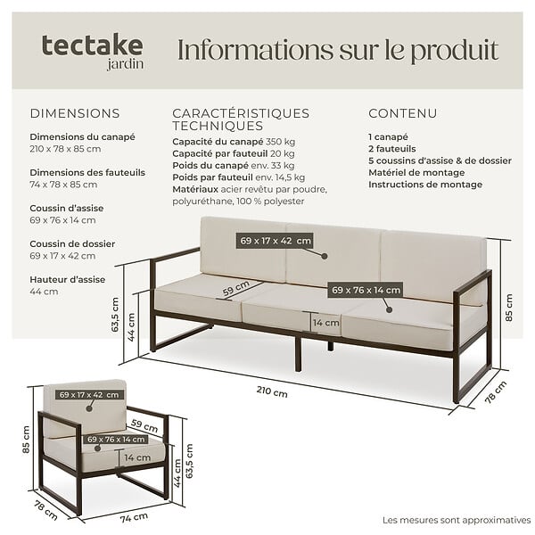 TECTAKE - Salon de jardin COMOSA pour 5 personnes marron/beige - large