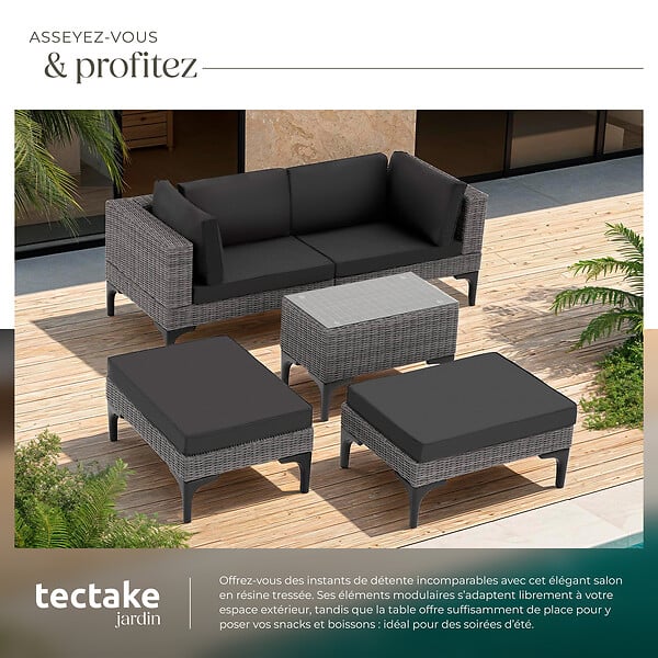 TECTAKE - Salon en rotin avec structure en aluminium Bellaria gris - large