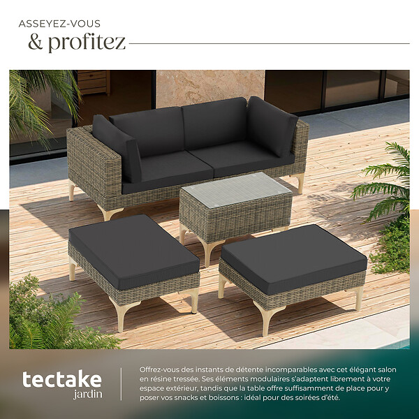 TECTAKE - Salon en rotin avec structure en aluminium Bellaria marron naturel - large