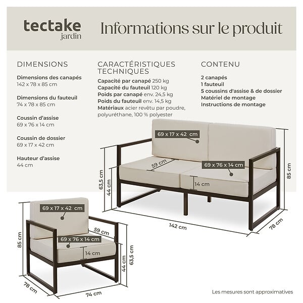 TECTAKE - Salon de jardin COMOSA pour 5 personnes marron/beige - large