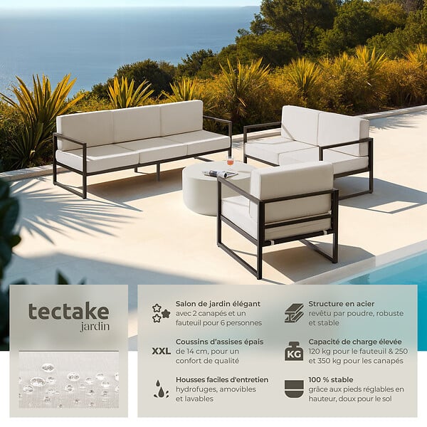 TECTAKE - Salon de jardin COMOSA pour 6 personnes marron/beige - large