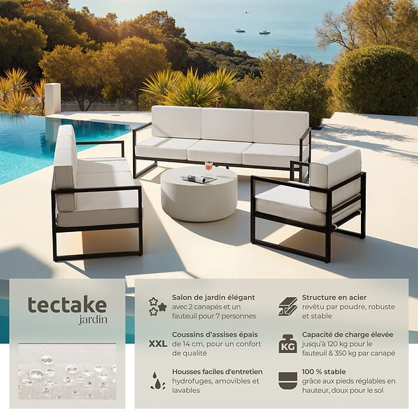 TECTAKE - Salon de jardin COMOSA pour 7 personnes marron/beige - large