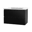 AICA SANITAIRE - AICA Meuble salle de bain 80cm noir brillant avec 2 tiroirs à fermeture automatique et simple lavabo céramique - vignette