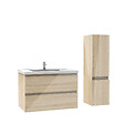 AICA SANITAIRE - AICA ensemble meuble salle de bain 80 cm Chêne Wotan brillant avec 2 tiroirs à fermeture automatique, lavabo céramique simple + colonne, suspendu - vignette