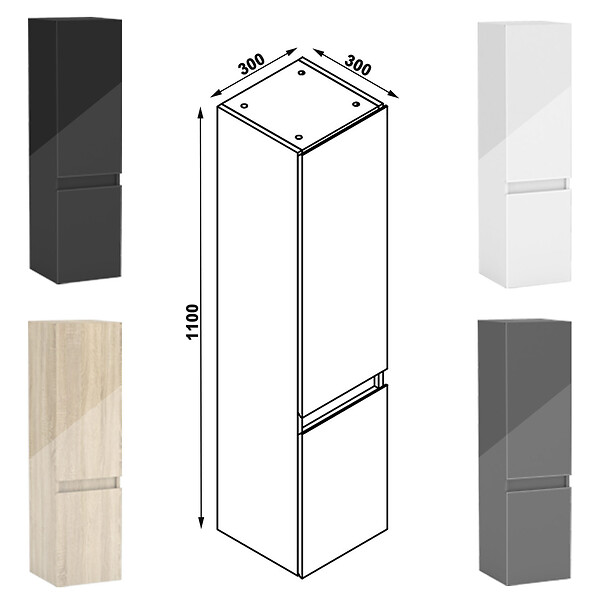 AICA SANITAIRE - AICA ensemble meuble salle de bain 80 cm Chêne Wotan brillant avec 2 tiroirs à fermeture automatique, lavabo céramique simple + colonne, suspendu - large