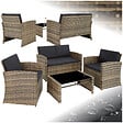 TECTAKE - 4 Places salon bas de jardin marron naturel gris foncé design moderne coussins confortables montage facile - vignette