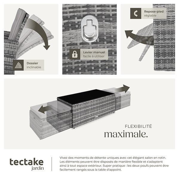TECTAKE - Salon en rotin Bari gris - large