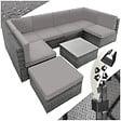 TECTAKE - Canapé jardin en résine tressée gris 7 places modulable coussins déperlants table avec verre - vignette