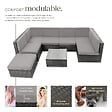 TECTAKE - Canapé jardin en résine tressée gris 7 places modulable coussins déperlants table avec verre - vignette