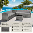 TECTAKE - Salon de jardin rotin en résine modulaire 6 places avec table verre coussins gris - vignette