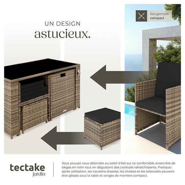 TECTAKE - Salon de jardin en résine tressée PALERME 4 places marron naturel - large