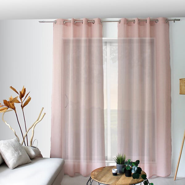 C MA DECO - Voilage tamisant avec jour échelle Elena - 8 œillets - Rose effet lin - 140x240cm - large