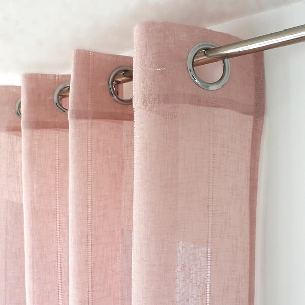 C MA DECO - Voilage tamisant avec jour échelle Elena - 8 œillets - Rose effet lin - 140x240cm - large