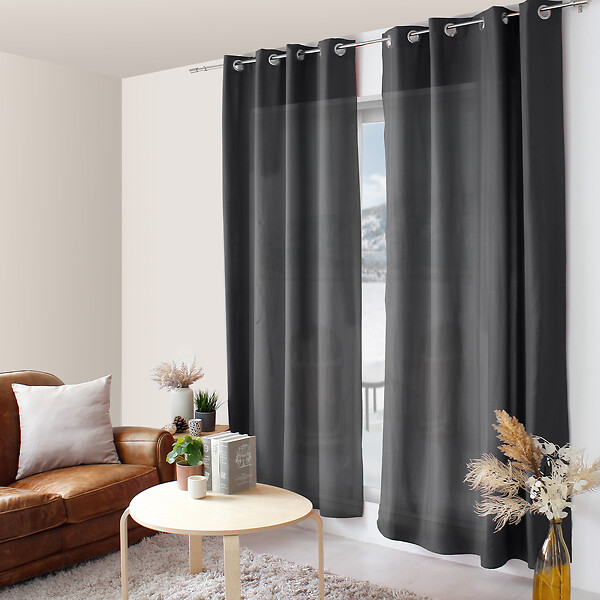 C MA DECO - Rideau en microfibre - Œillets - Gris foncé - 140x240cm - large
