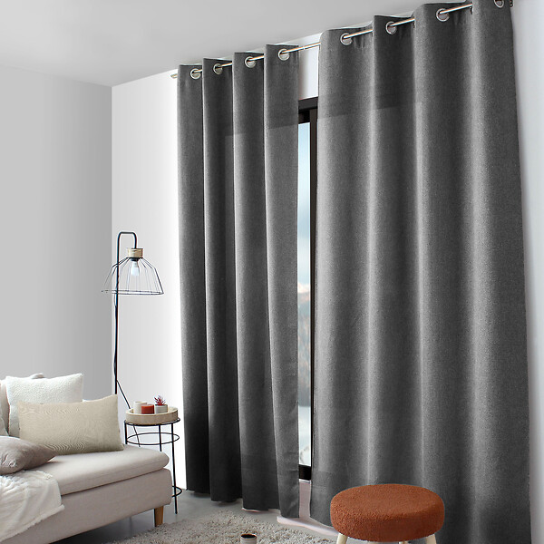 C MA DECO - Rideau en velours chenillé - Œillets - Gris foncé - 140x240cm - large