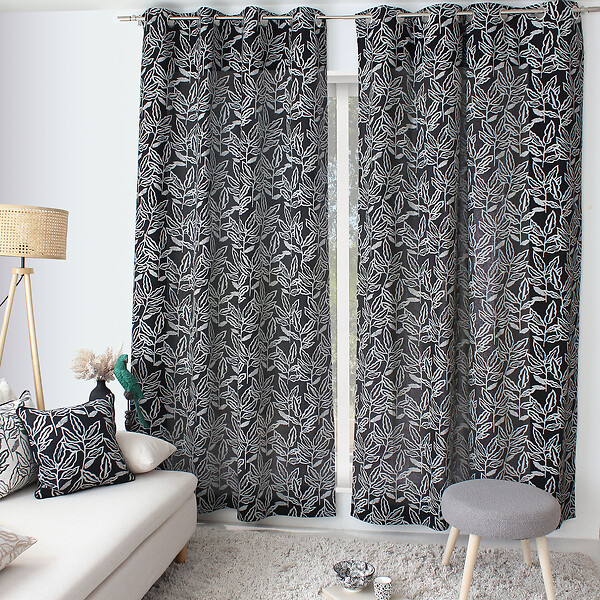 C MA DECO - Rideau en coton recyclé Lodge - Œillets - Noir - 140x240cm - large