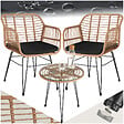 TECTAKE - Salon de jardin en rotin résistant UV table en verre marron naturel pour terrasses petit repas - vignette