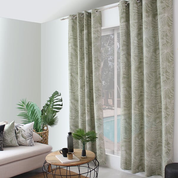 C MA DECO - Rideau en coton recyclé Lodge - Œillets - Olive - 140x240cm - large