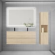 AICA SANITAIRE - AICA Ensemble meuble 2 vasque L.120cm 4 tiroirs + lavabo + LED miroir + colonne,chêne - vignette