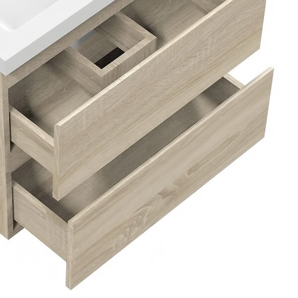 AICA SANITAIRE - Meuble salle de bain 2 tiroirs avec lavabo et miroir encadré–Chêne l.50 x W.38.5 x H.52 cm - large