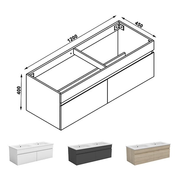 AICA SANITAIRE - AICA Meuble de salle de bain 120cm à double porte, suspendu, Chêne - large