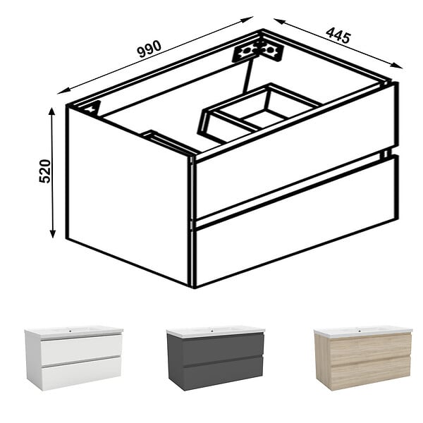 AICA SANITAIRE - AICA Meuble de salle de bain chêne 100cm, suspendu avec 2 tiroirs - large