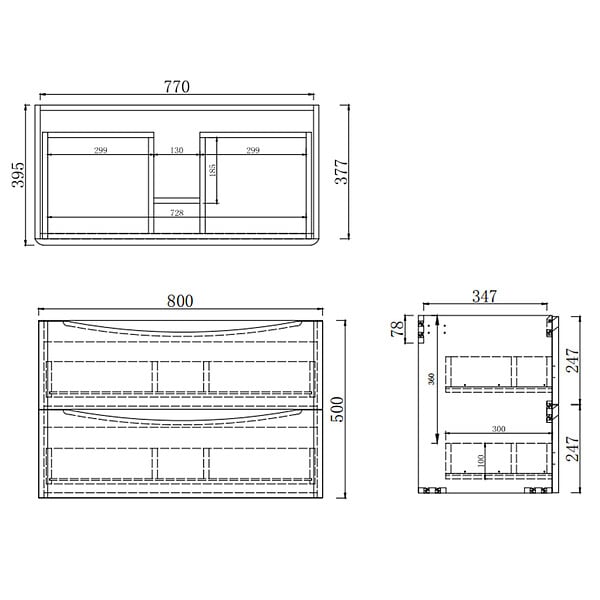 AICA SANITAIRE - AICA Meuble de salle de bain 80cm avec 2 tiroirs, suspendu Blanc + Chêne - large