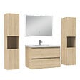 AICA SANITAIRE - Ensemble meuble Salle de Bain 80cm avec colonne + miroir lumineux dimmable chêne wotan - vignette