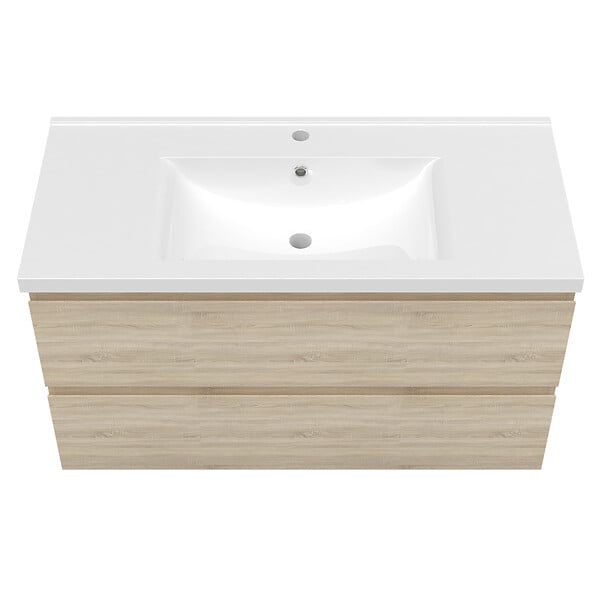 AICA SANITAIRE - Meuble salle de Bain 100cm avec colonne + miroir mural lumineux 3 couleurs Chêne Wotan - large