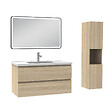 AICA SANITAIRE - Meuble salle de Bain 100cm avec colonne + miroir 3 couleurs Chêne Wotan - vignette