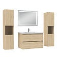 AICA SANITAIRE - Ensemble meubles Salle de Bain 80cm avec colonne et miroir lumineux 3 couleurs et dimmable Chêne Wotan - vignette