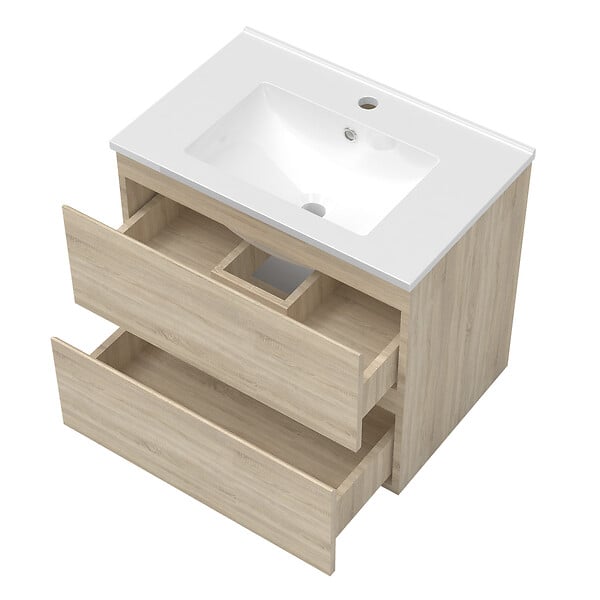 AICA SANITAIRE - Ensemble meubles Salle de Bain 80cm avec colonne et miroir lumineux 3 couleurs Chêne Wotan - large