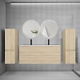AICA SANITAIRE - Ensemble meuble de salle de bain et lavabo chêne (L.120cm) 4 tiroirs + meuble haut*2 + lavabo + miroir rond LED*2 - vignette