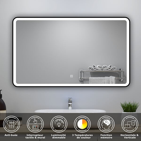 AICA SANITAIRE - Meuble double vasque 120cm avec miroir 3 couleurs + dimmable chêne wotan - large