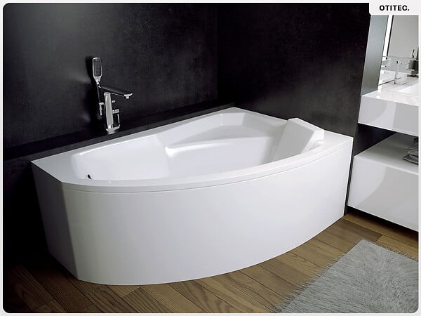 BESCO - Baignoire asymétrique - 170 x 110 cm - Droite - avec Tablier - Pieds - Vidage Chrome - RIMA - large