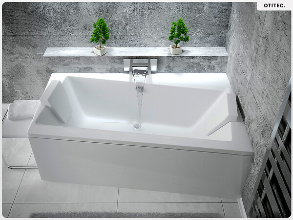 BESCO - Baignoire asymétrique - 170 x 110 cm - Droite - avec Habillage - Pieds - Vidage Chrome - INFINITY - large