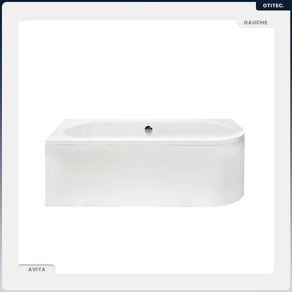 BESCO - Baignoire asymétrique - 150 x 75 cm - Gauche - sans Habillage - avec Pieds - Étagère bambou - Vidage Chrome - AVITA - large